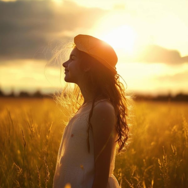 hopeful girl in field with sun